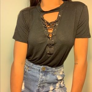 Edgy black laced top